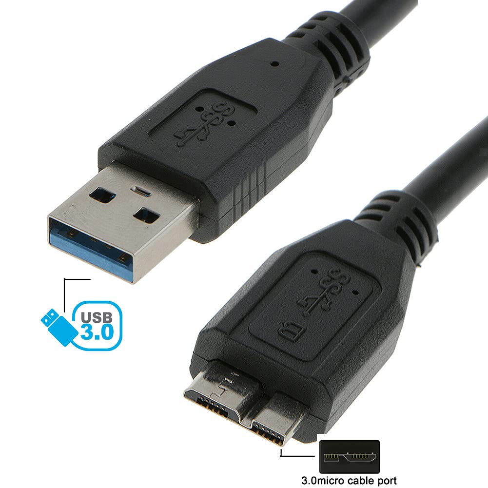 (2 Pack) Superspeed USB 3.0 Cable USB-A Male to USB Micro B - (1.5 Feet) Black for WD My Passport Ultra, My Passport X Portable USB 3.0 Hard Drive