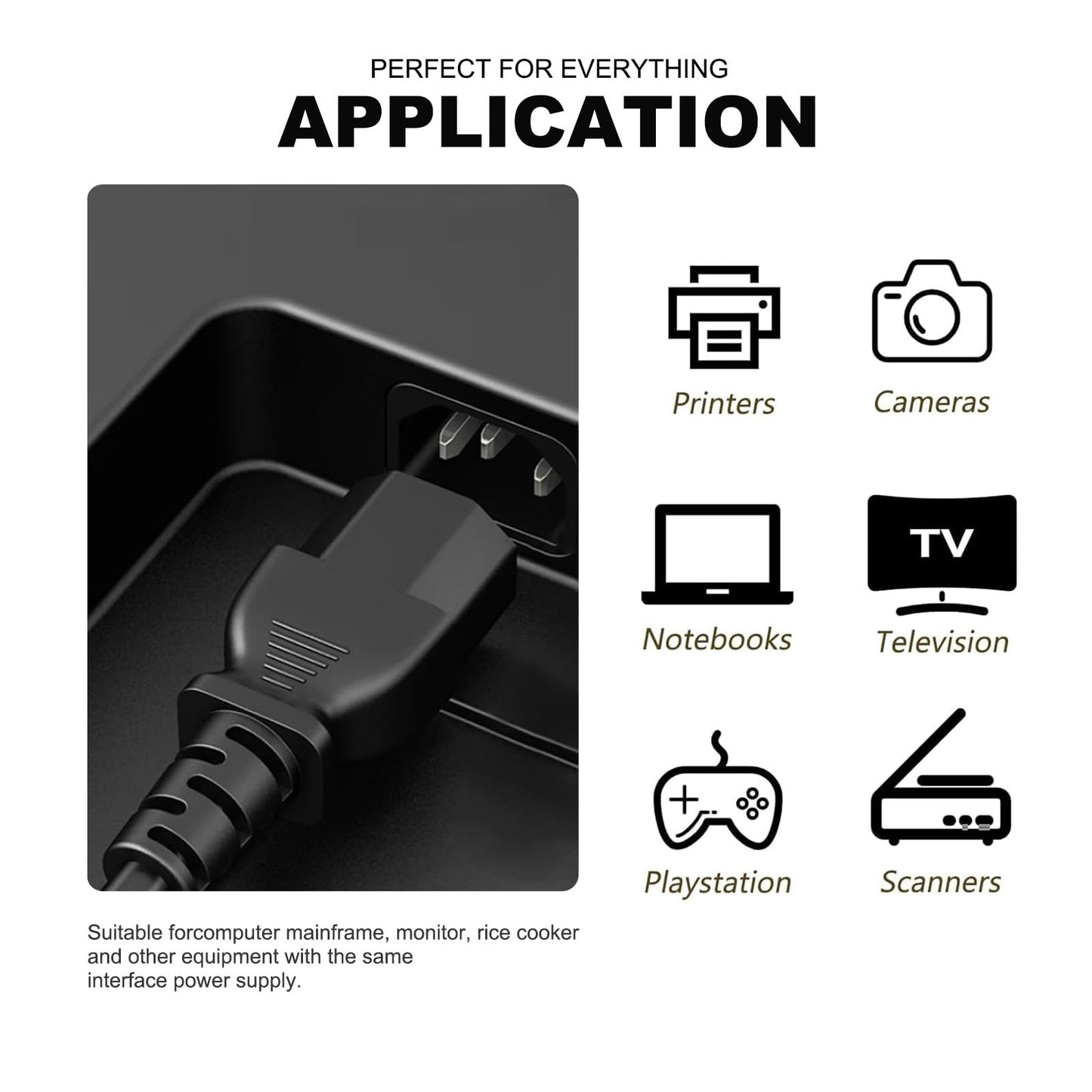 6FT Universal 3 Prong AC Power Cable Cord for Computer, TV, Monitor, Walking pad Treadmills,Goplus Yagud Superun Treadmill,Vibration Plate Exercise