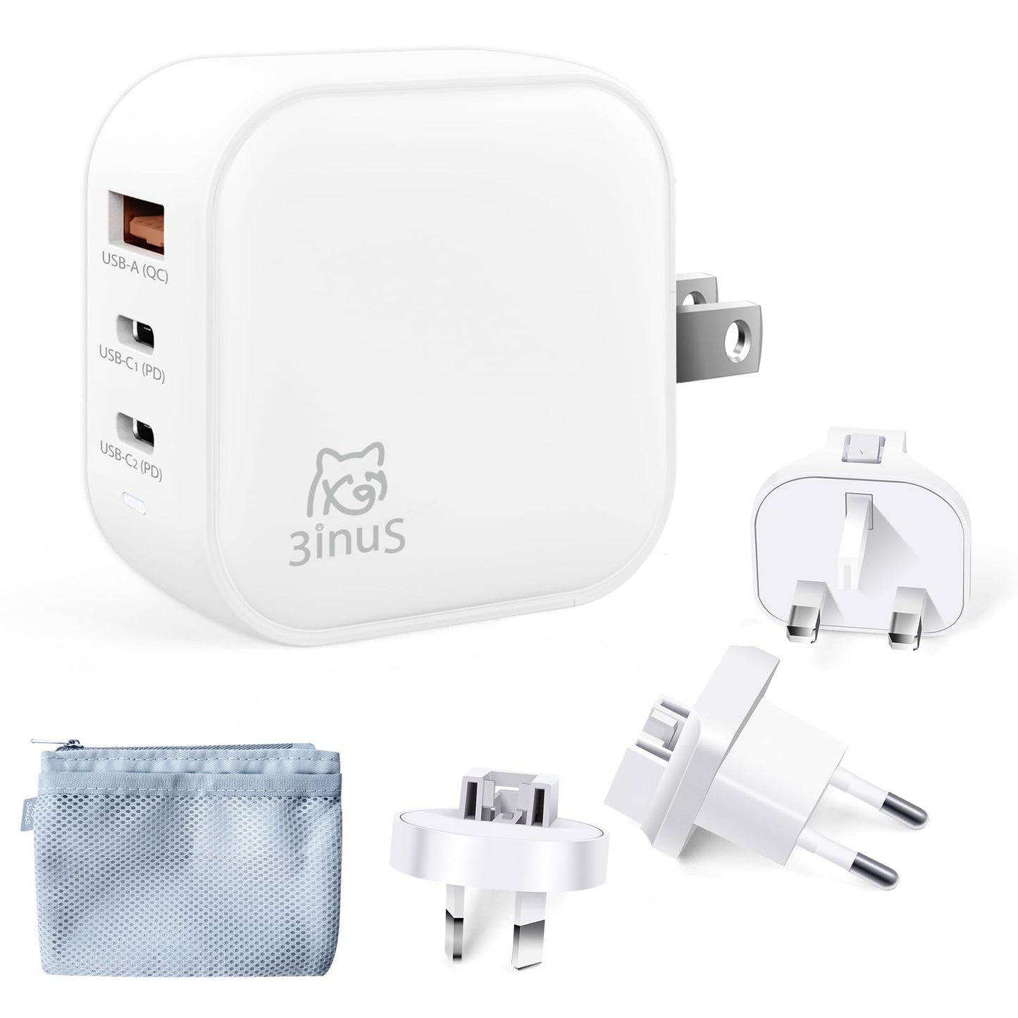 3inuS 65W GaN USB C Charger Block, 3-Port Portable Fast Wall Charger with Foldable Plug & Travel Adapters, Fast Charging Station for iPhone 17/16/15