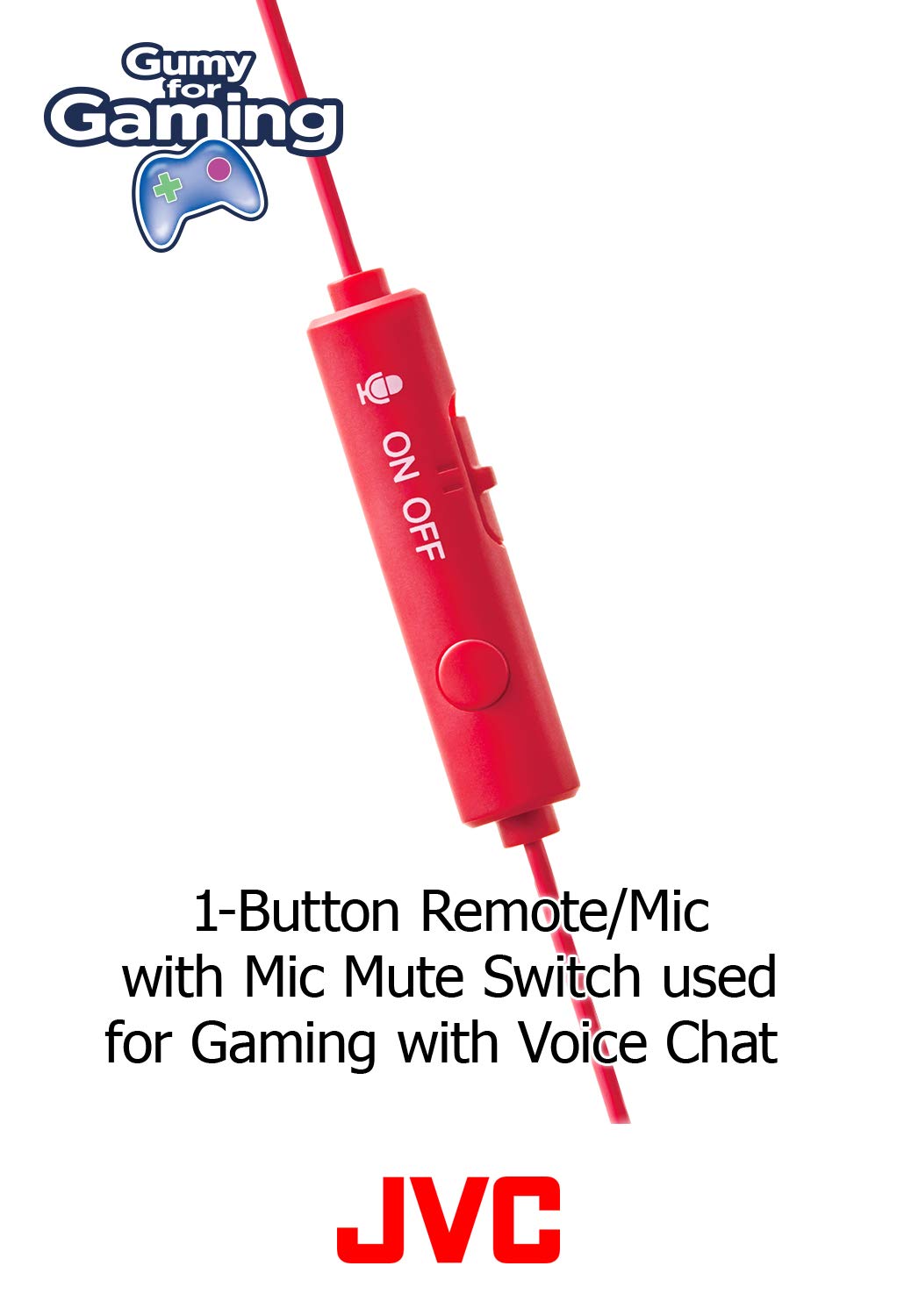 JVC Gumy Gamer, in Ear Earbud Headphones with Mic, Remote, and Mute Switch for Gaming and Chatting, Powerful Sound, Comfortable and Secure Fit…