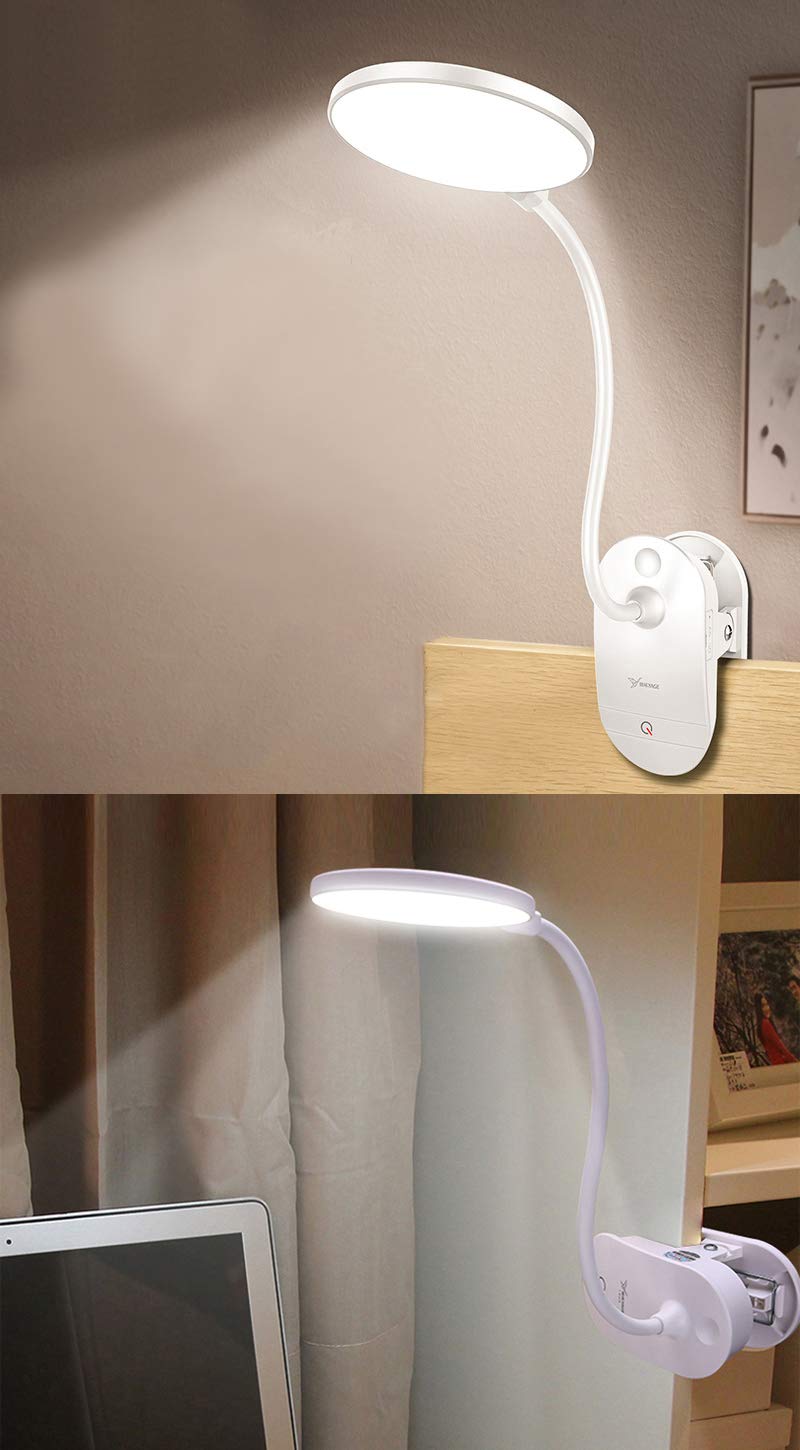 BIFULDYO Led Clip Reading Lights,Daylight 18 LEDs Book Lights,3 Brightness,USB Rechargeable,Built-in 1200mAh Battery,Touch Switch,Flexible Gooseneck