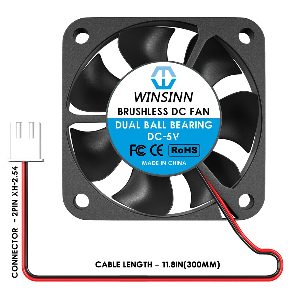 WINSINN 40mm 5V Fan - Dual Ball Bearing 5000 RPM 4010 Cooling Fan Replacement for DVR/Small Appliances/Electronics, 30cm Cable with XH2.54-2PIN