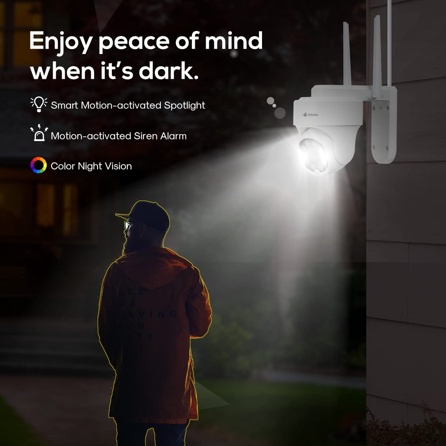 Kittyhok PTZ Security Camera Wireless Outdoor | 2K FHD Wireless Cameras for Home Security with 360 Viewing, Auto Tracking, Spotilght Color Night