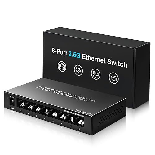 8 Port 2.5Gb Unmanaged Ethernet Switch with 8* 2.5Gbps Base-T Ports. NICGIGA 8 Port 2.5G Network Switch for 2.5Gbps NAS/PC, WiFi6 Router, Wireless AP