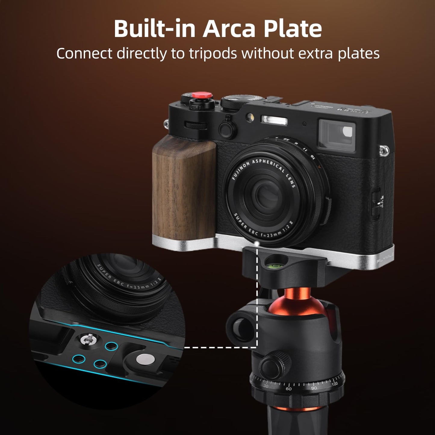 BRDRC Handle Grip for FUJIFILM X100VI, L-Shape Grip Mount with 1/4 Screw Adapter & Arca Quick Release Plate & Shutter Button for Fuji X100VI Camera