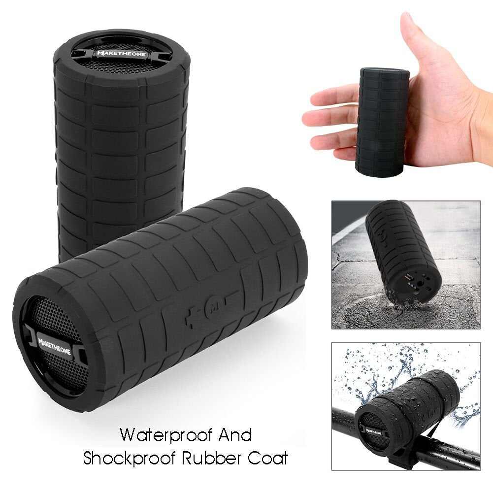 Maketheone Bluetooth Wireless Speaker, Portable Waterproof and Wearable Outdoor Speaker with 3.5mm Aux MicroSD Input HiFi Bass for Mountain Bike