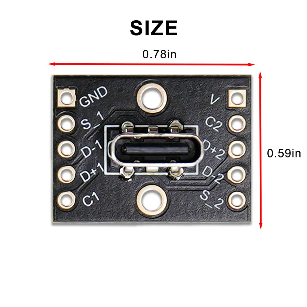 Treedix 2pcs USB Type C Breakout Board-Vertical Female Connector USB Type C Connector Board PCB Converter Board