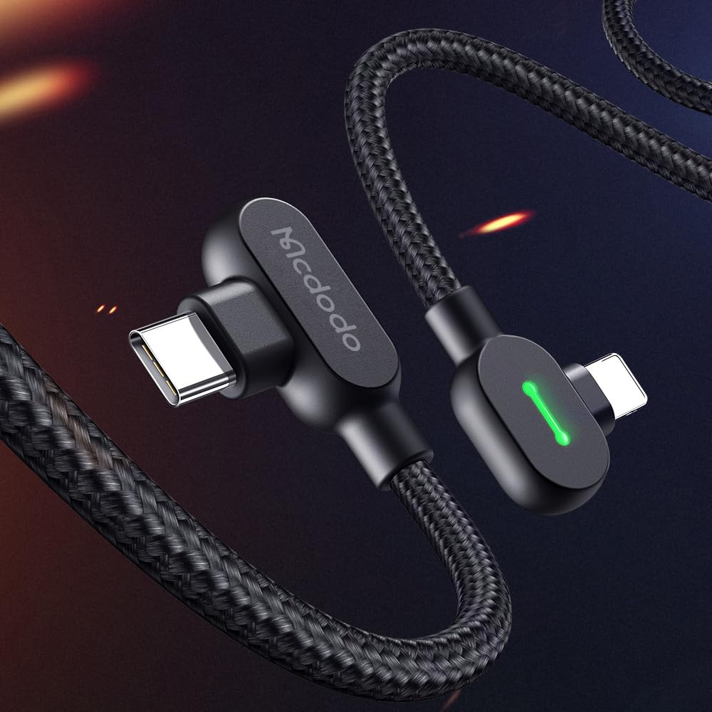 mcdodo LED 36W PD Fast Charge Cord Nylon Braided Sync Charge USB Data 4FT Cable Compatible14/13/12/11 Pro Max (Black, 4FT/1.2M)