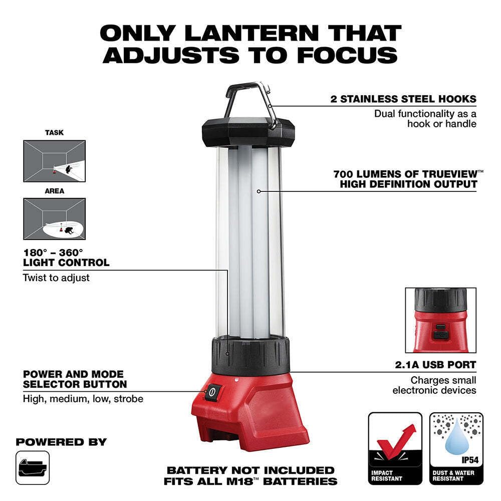 2363-20 Compatible with Milwaukee 18V USB Charging Led Lantern/Flood Light (Tool Only)