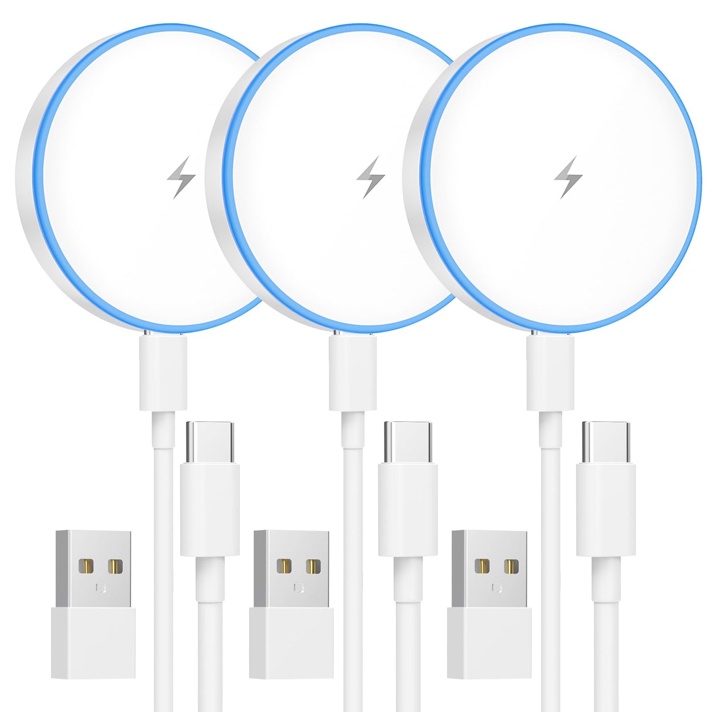 Magnetic Charger 3 Pack 15W Magnetic Wireless Charger Fast Charging Pad Compatible with iPhone 17/16/15/14/13/12 Series & AirPods 4/3/2/Pro Charging