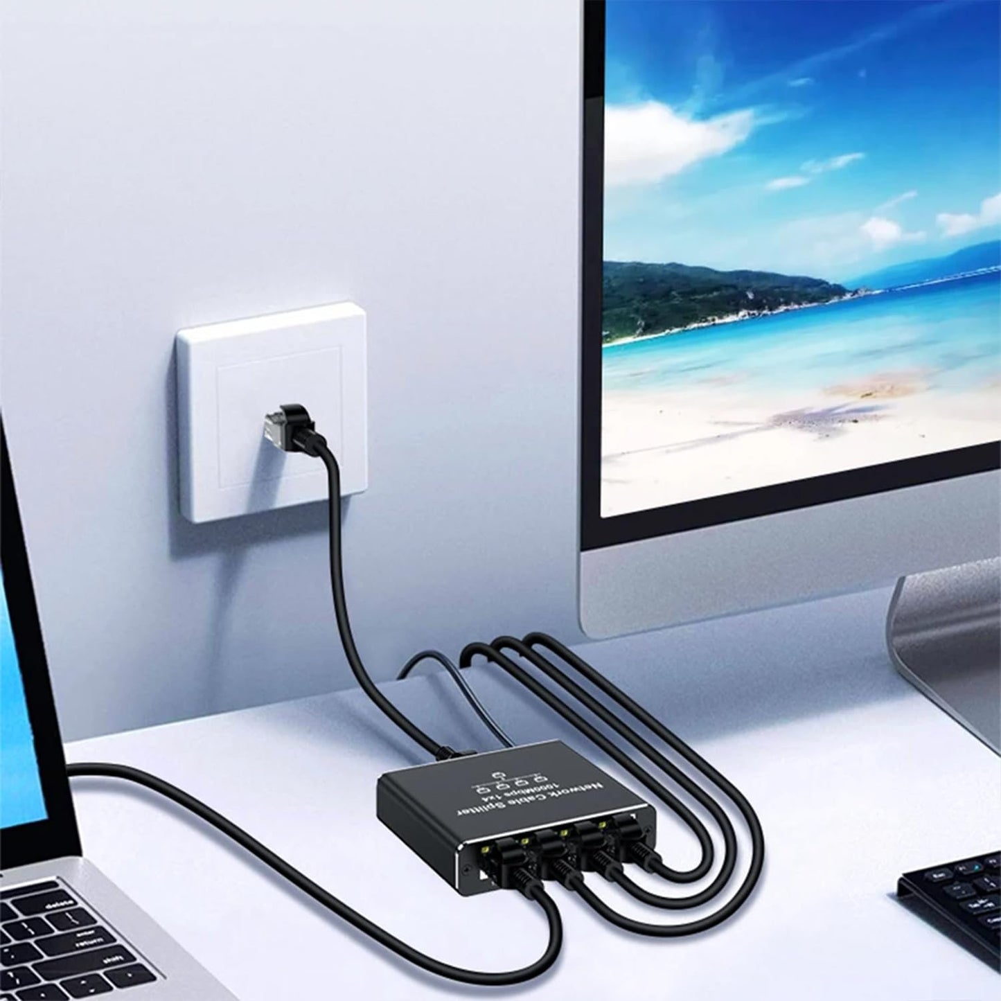 ShuoArmor 1 to 2/3/4 Port Gigabit LAN Splitter - 1000Mbps High-Speed Ethernet Hub | Compatible with Cat6/7/8 Cables | Plug & Play for PC/Laptop/Router