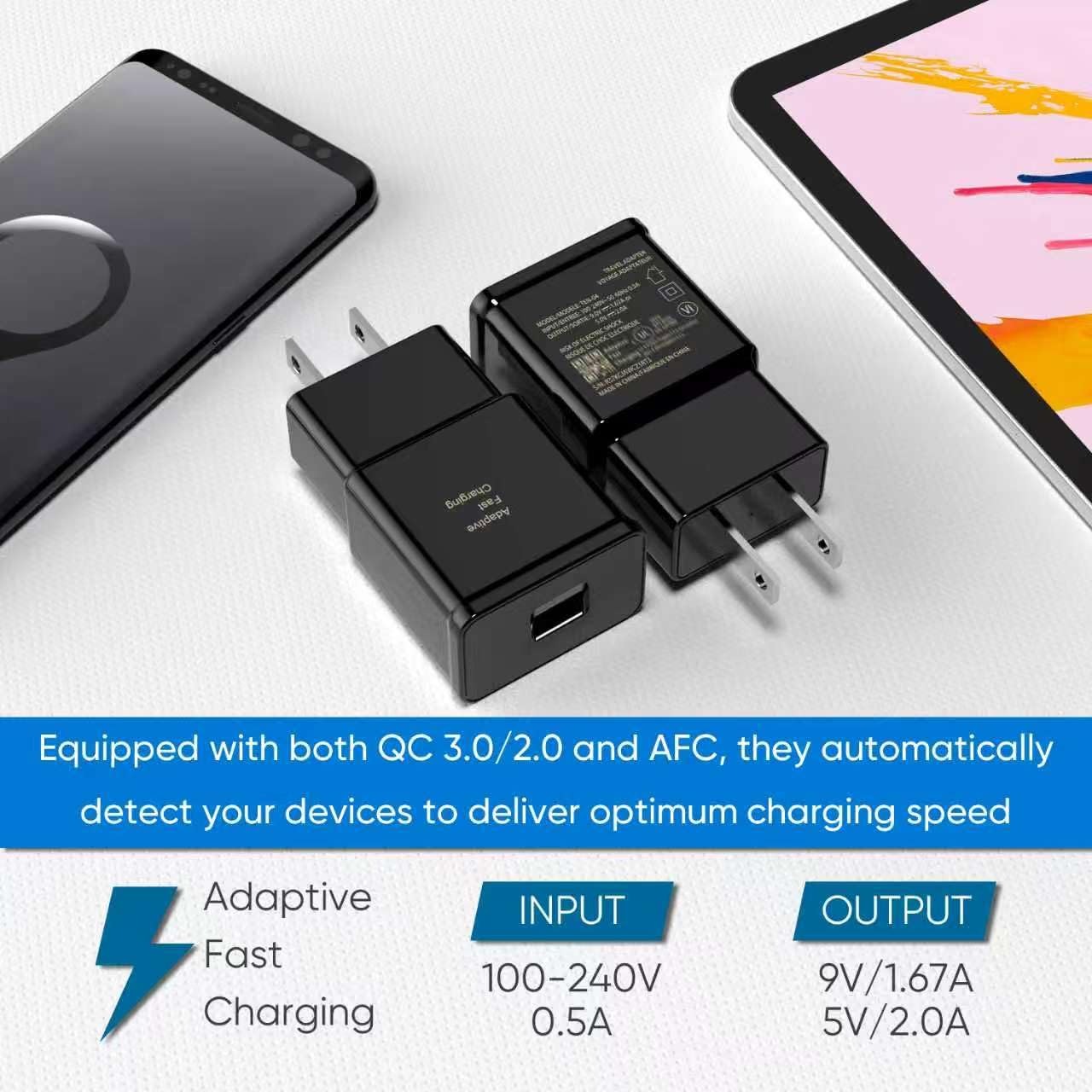 Adaptive Fast Charging Block USB Wall Charger Adapter Fits Samsung Galaxy S25/S24/S23/S22/S22 Ultra/S21/S20/S10/S9/S8/S7/Edge/Note 10 Quick Charge