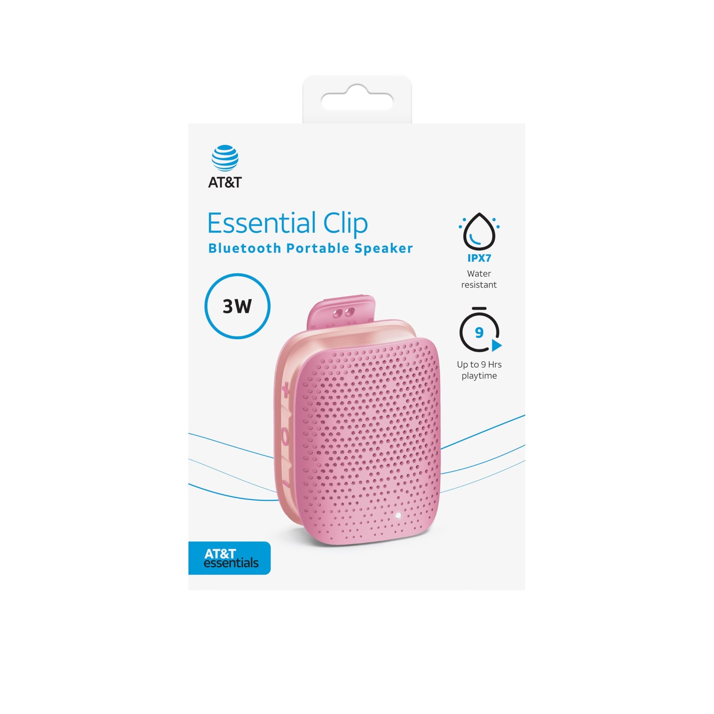 AT&T Essentials Clip Bluetooth Speaker | Mini Portable Bluetooth 5.3 Speaker with USB-C, Waterproof IPX5, 12-Hour Battery, Compact Clip-On Audio