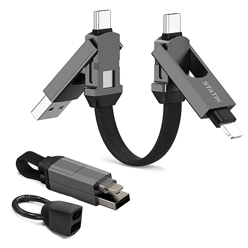 Statik HexCharge Keychain Charger Cable - Portable 4 in 1 Charging Cable Key Ring, 60W Fast Charging, Universal Multi Charging, Compatible
