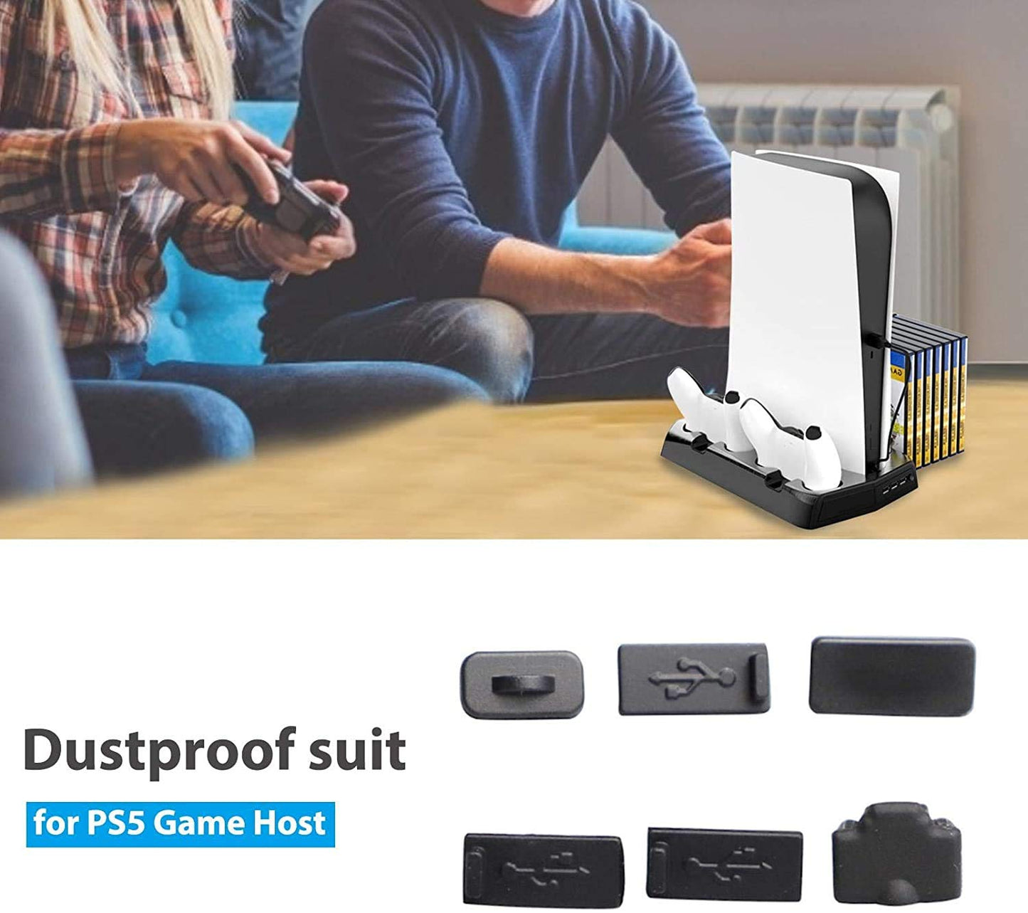 PS5 Silicone Dust Plugs Set,PS5 Pro/Slim USB HDMI Interface Anti-dust Cover Dustproof Plug for PlayStation 5 Console Accessories-7Pcs(Black)