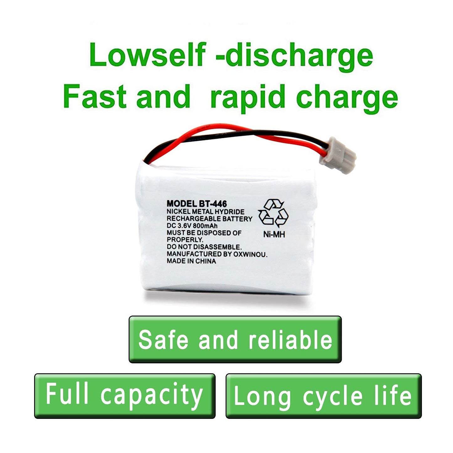 OXWINOU BT446 BT-446 Phone Battery Compatible with for Uniden BBTY0503001 BT-1004 BT-1005 GE-TL26402 BT-504 CPH-488B Handset Phone 3.6V 800mAh (3