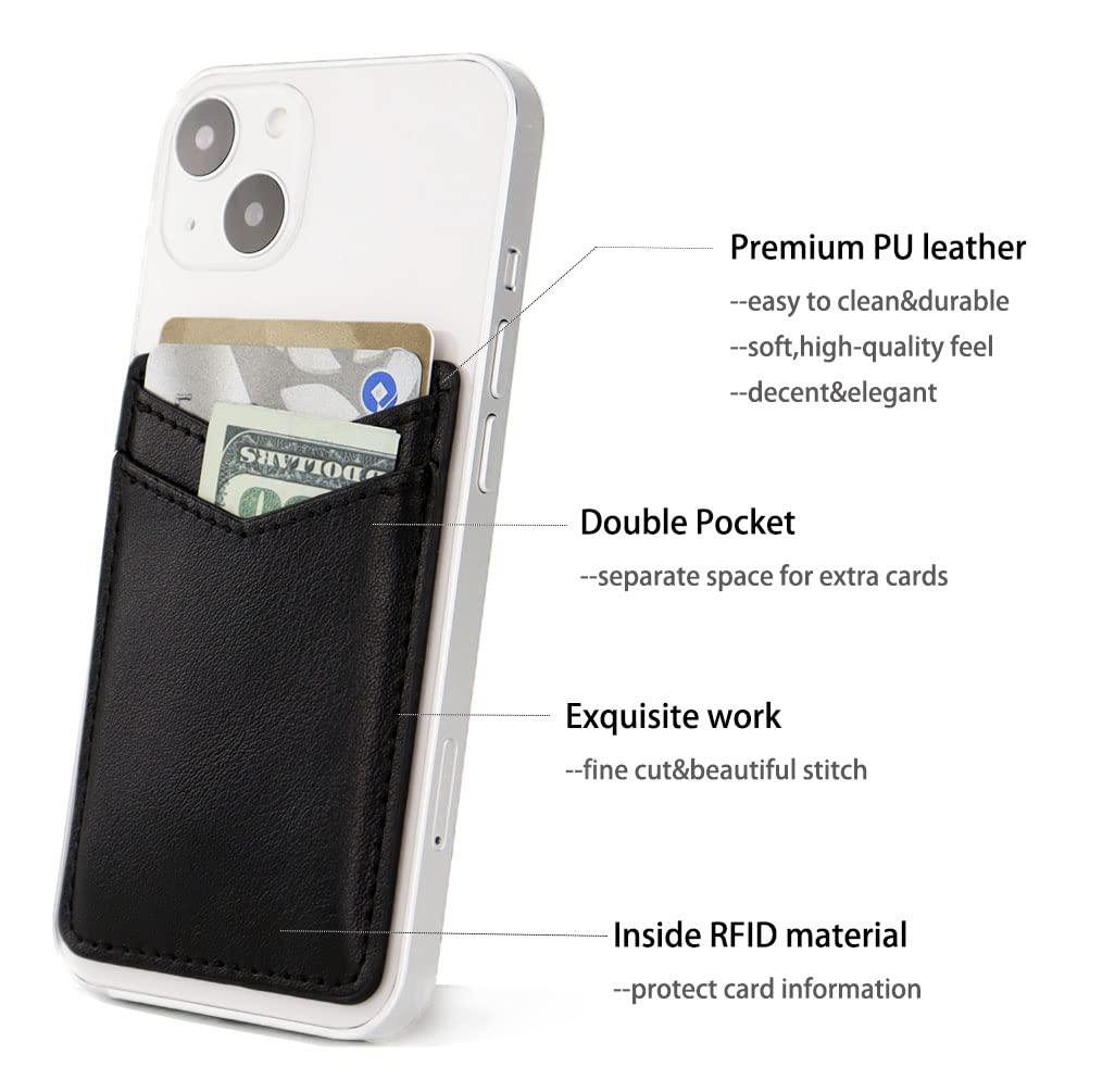 Fulgamo 2Pack Leather Phone Wallet Stick on, Sticky Back of Phone Card Holder, Credit Card Holder for Phone Case Stick on - Black