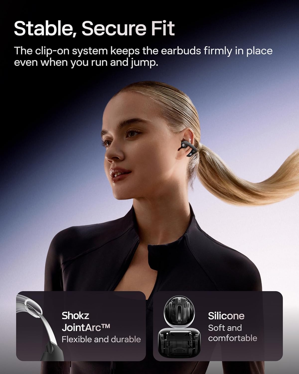 SHOKZ OpenDots ONE Open-Ear Clip-On Bluetooth Earbuds, Black, Dolby Audio