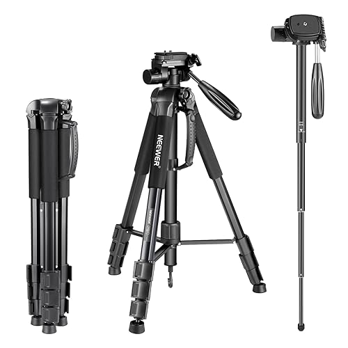 NEEWER Portable Aluminum Alloy Camera 2 in 1 Tripod Monopod Max. 70"/177cm with 3 Way Swivel Pan Head and Carrying Bag for DSLR, DV Video Camcorder