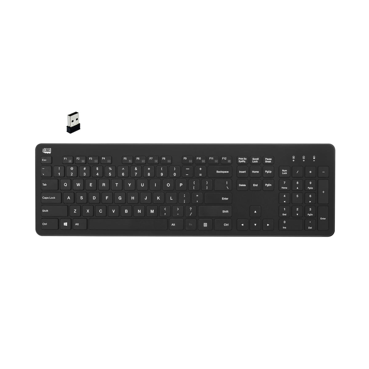 Adesso WKB-5300UB Wireless Fullsize Keyboard, 104 Key Layout, Black