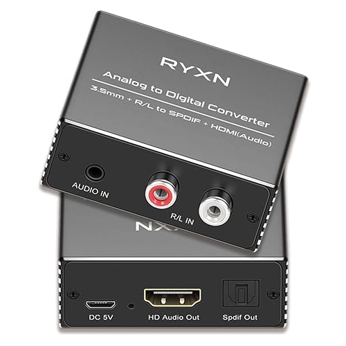 Analog to Digital Audio Converter, RCA R/L and 3.5mm Audio to Optical Spdif Toslink and HDMI Audio Out (Not HDMI ARC), for Home KTV TV DVD PC Soundbar