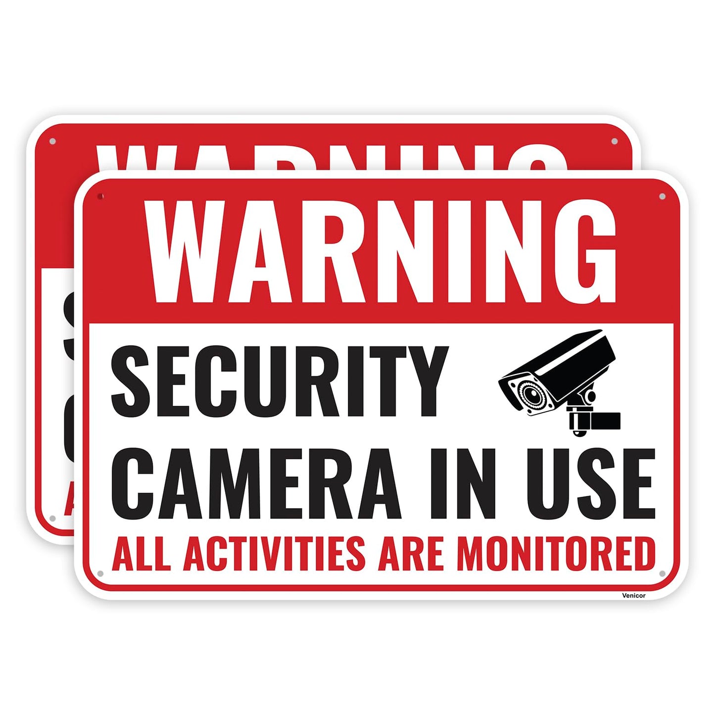 2PC Security Camera In Use Sign, 10 x 7 Inches - Aluminum - Warning All Activities Are Monitored