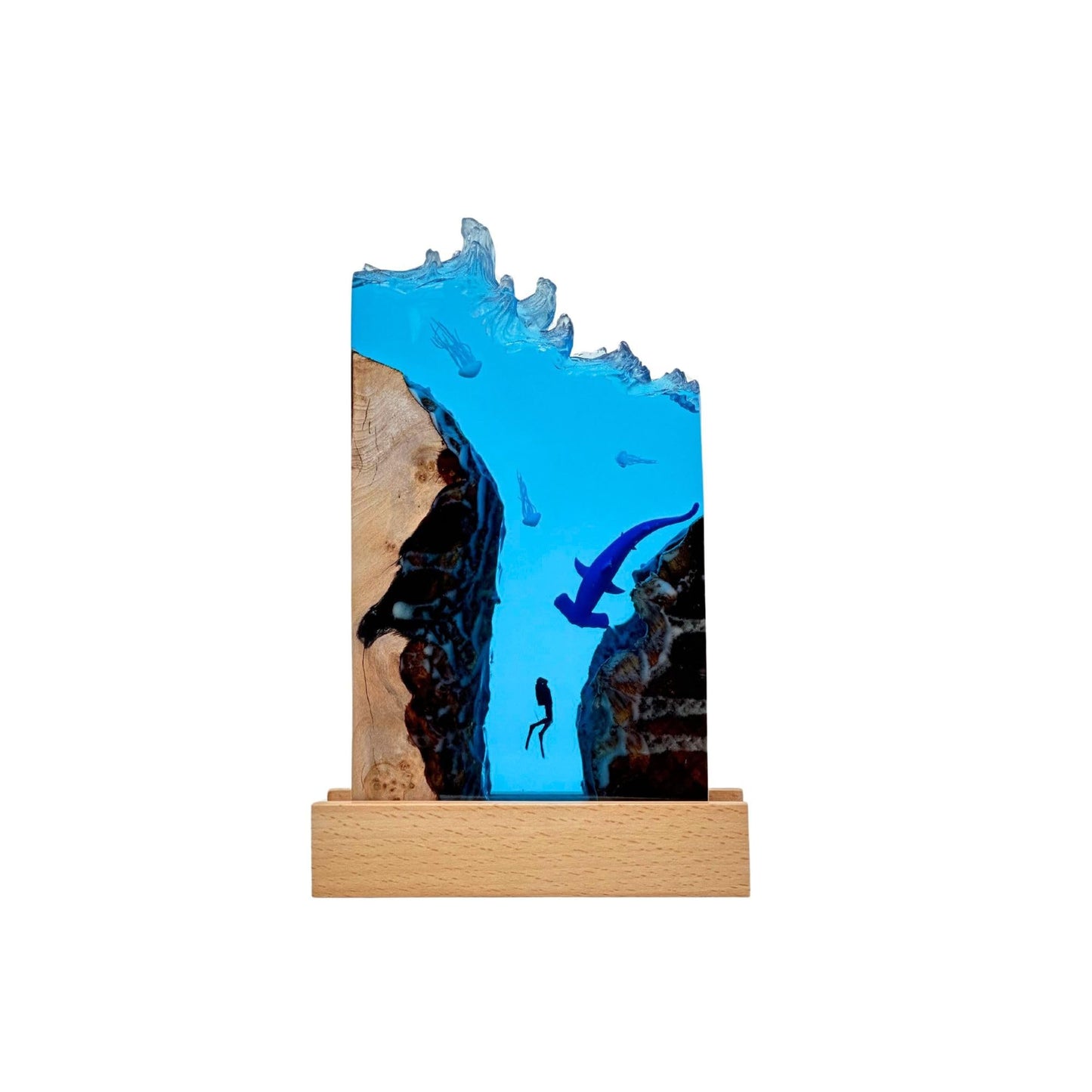 DiscoverSharks Hammerhead LED Ocean Night Light - Recycled Resin Ocean Lamp - Office, Desk, Bathroom or Bedroom Night lamp. Shark Night Light