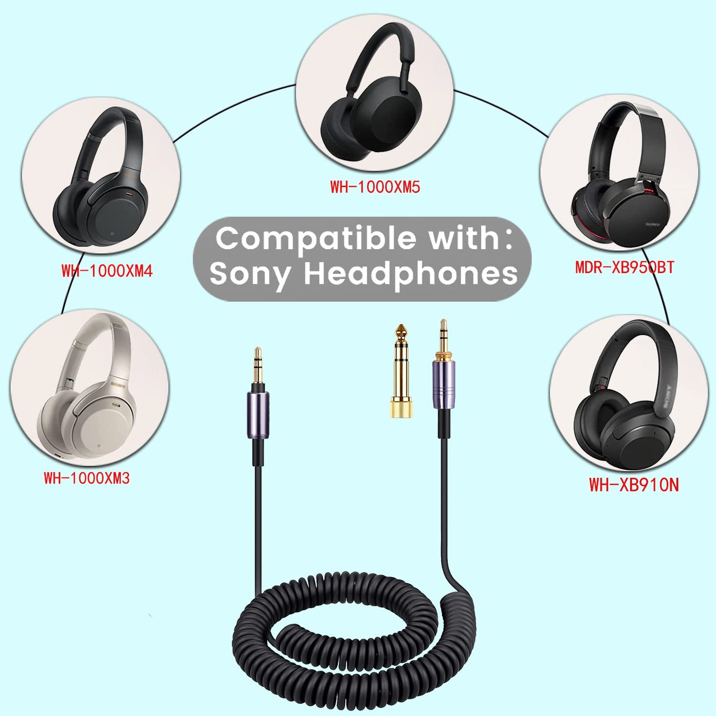 FAAEAL ATH-M50xBT Coiled Audio Cable Compatible with Audio Technica SR50BT ANC9 Sony WH-1000XM5 XM4 WH-XB910N MDR-1000X Headphones 3.5mm(1/8")…