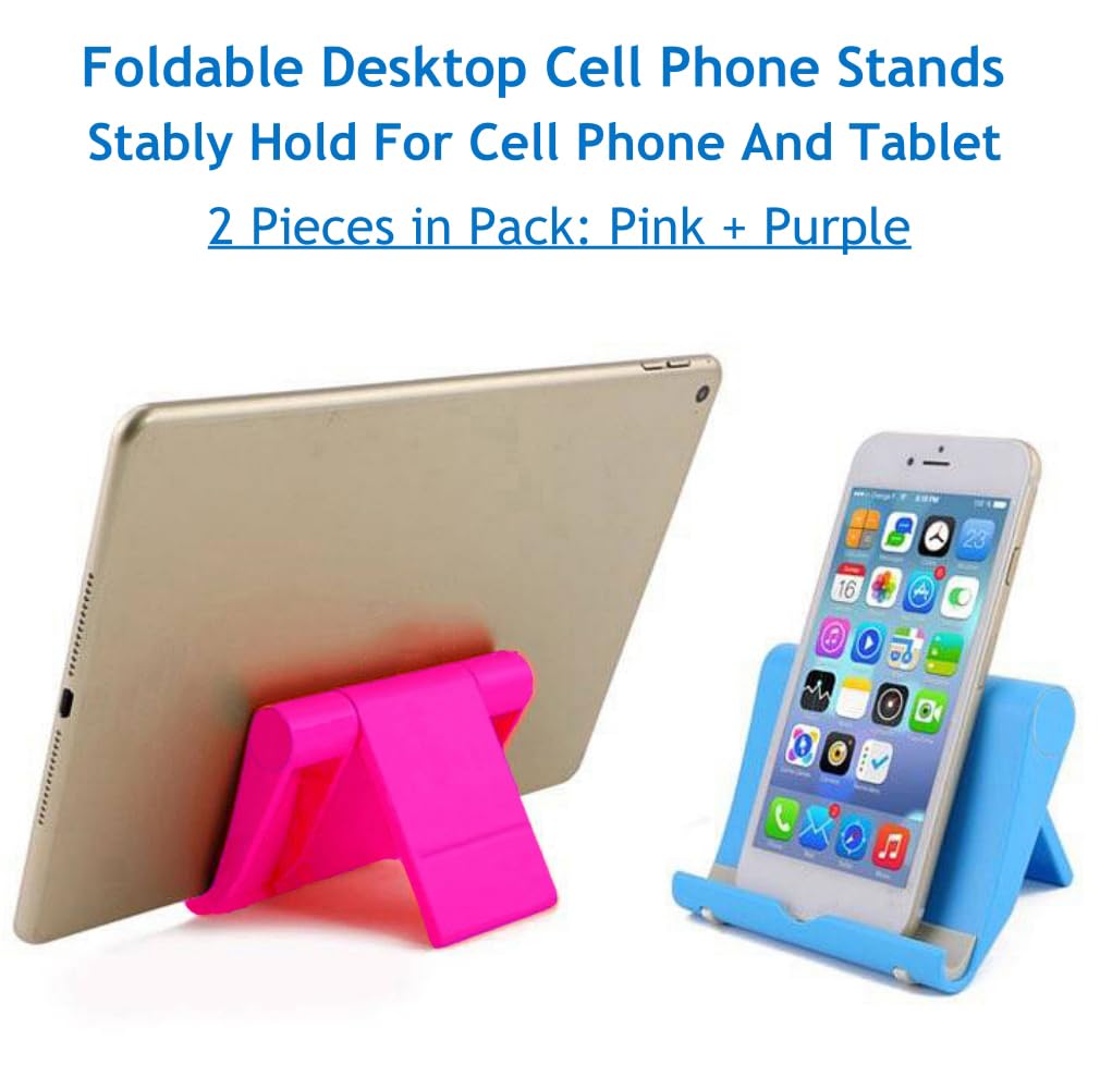 JUSDIQIR Cell Phone Stand for Desk 2 Pack Mobile Phone Holders Desktop Tablet Stand, Foldable Phone Dock Universal Adjustable Tablet Stand for Desk