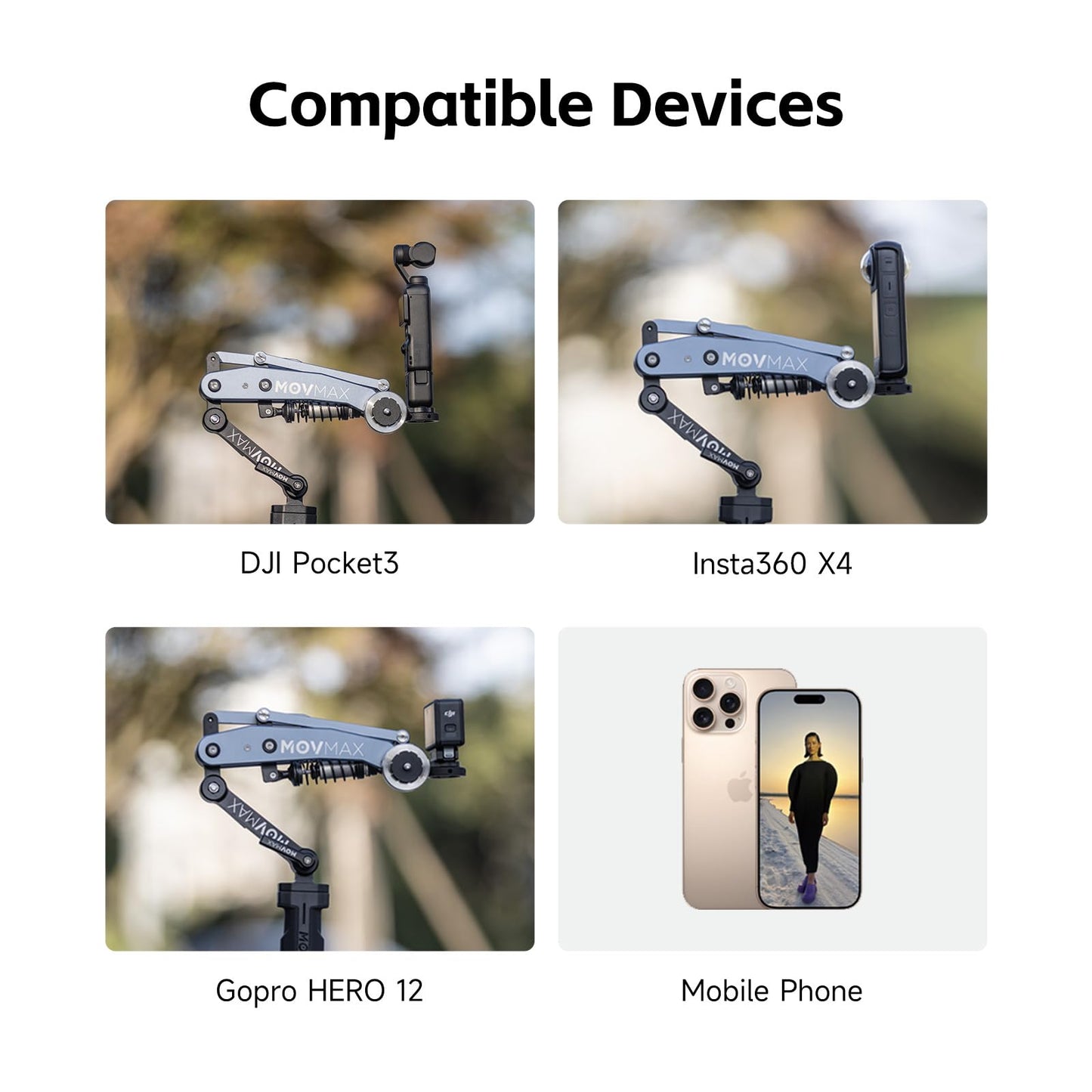 MOVMAX Blade Arm Handheld Kit for DJI Pocket 3, Insta 360, and GoPro Hero 12 Action Cameras, Handheld Stabilizer/N2 Arm Technology/Universal Locking