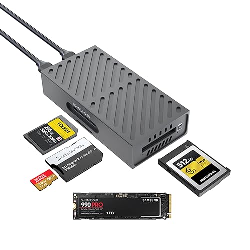 3-in-1 M.2 NVMe SSD & CFexpress B Type & SD Card-Reader and Enclosure,USB3.2 Type C 10Gbps,with Silent Fan Active Cooling,Compatible with M1/M2/M3/M4