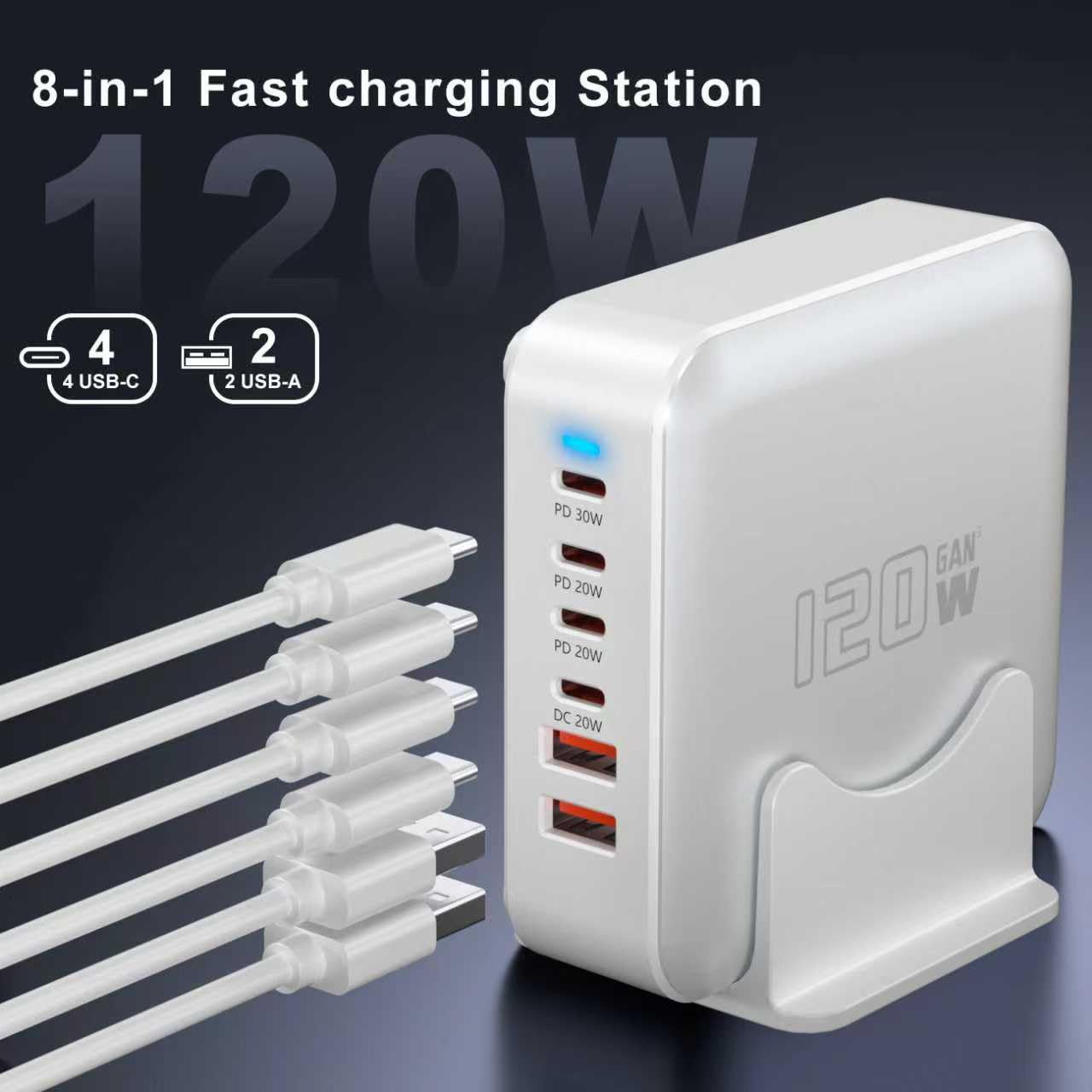 USB C Fast Charger Block, 120W 6-Port Charging Station GaN Hub Adapter, USB C Wall Multi Charger Power Strip Plug with On/Off Switch for iPad iPhone