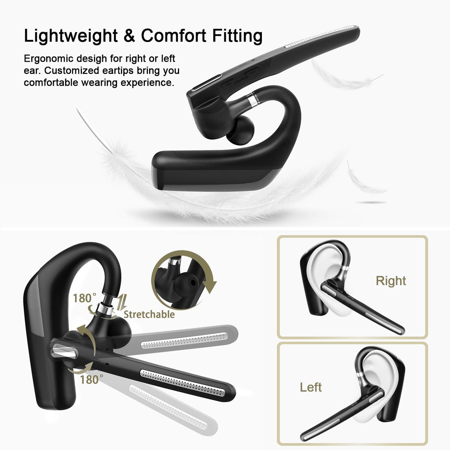 Bypeanis Bluetooth Headset, Wireless V5.4 Bluetooth Earpiece with Dual Noise Cancellation Mic with iPhone and Android, 110H Talktime Hands-Free