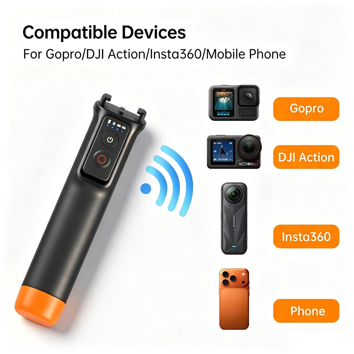 Suptig Floating Selfie Stick with Remote Control, Floating Handle Grip, Remote Handle Stick Compatible for GoPro 13/12/11/10/9/8, DJI Action 6/5 Pro