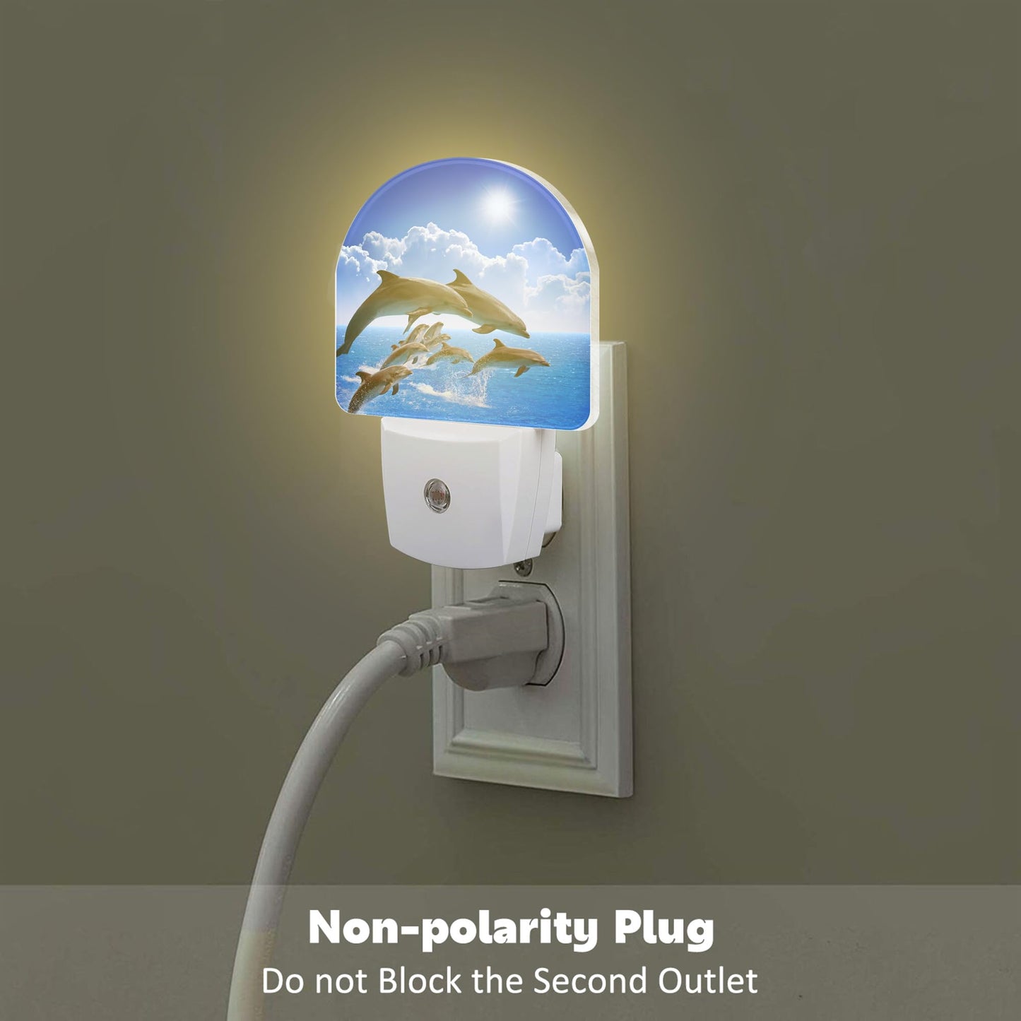 sndheke Jumping Dolphins Night Light Plug into Wall, Blue Sea and Bright Sky Dusk to Dawn Night Light Plug in,0.5w Energy Saving Sleep Friendly