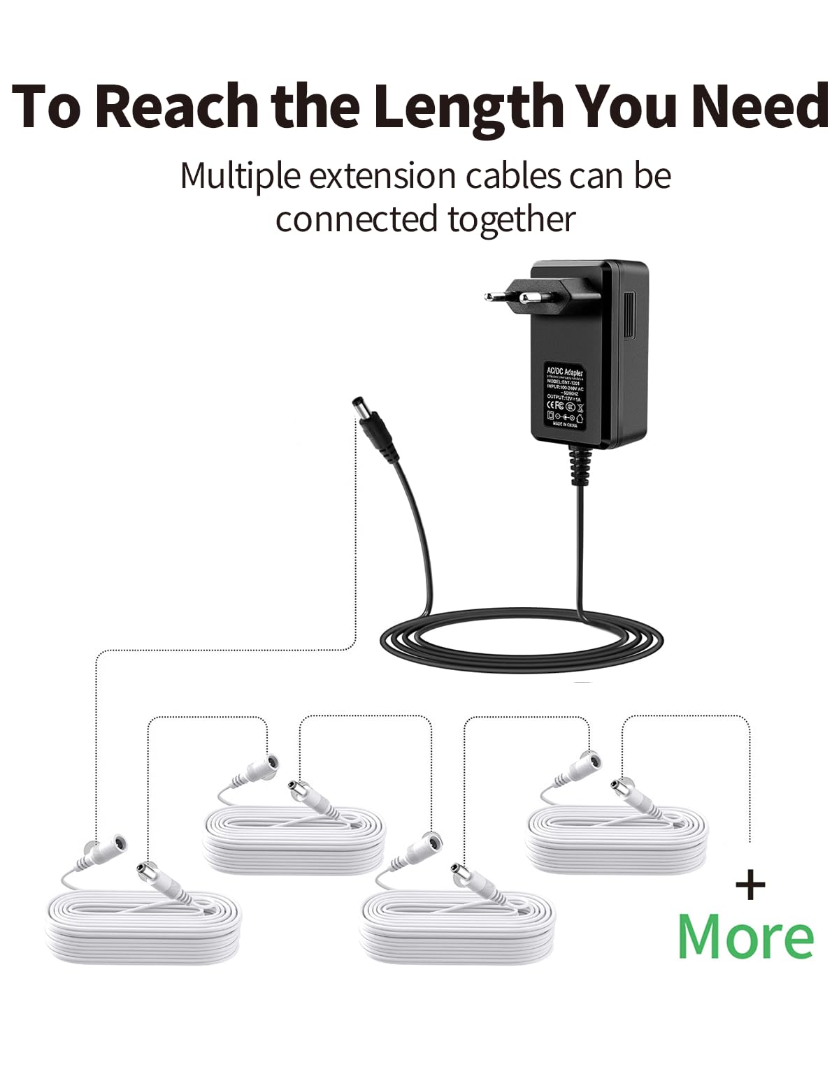 Tonton Power Extension Cable 33Ft 10M 5.5mm x 2.1mm DC 5521 Female to Male Compatible with 12V DC Adapter Cord for CCTV Security Camera System NVR DVR