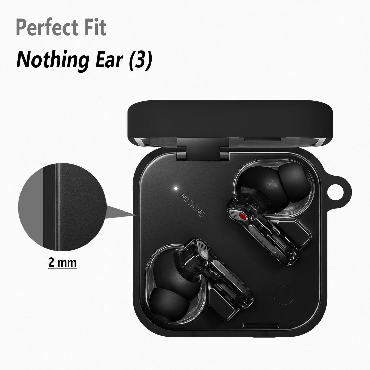 Geiomoo Silicone Cover for Nothing Ear (3) Case, Soft Flexible Scratch Resistant Protective with Carabiner (Black)