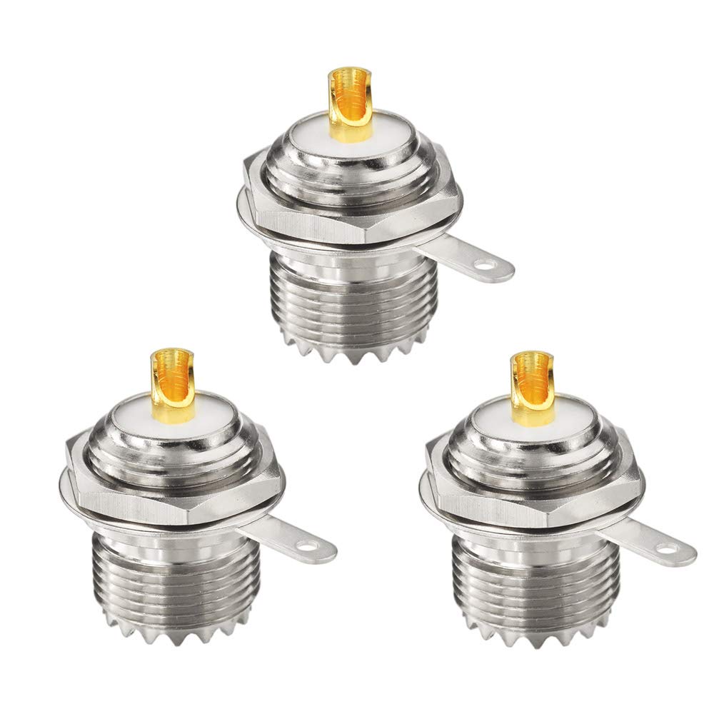 wlaniot SO239 Bulkhead Connector UHF Female Nut Bulkhead Handle Deck Clip Solder Cup Panel Mount Straight Connector 3pcs