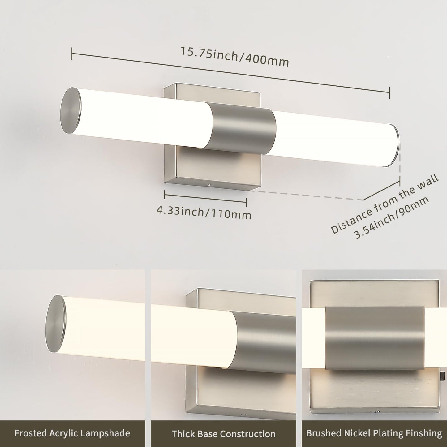 7Degobii Brushed Nickel Vanity Light for Bathroom Lights Fixtures Over Mirror 5CCT Dimmable Vanity Light Bar 15.74-Inch 12W Bathroom Lighting Fixtures