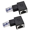 Kework 2 Pack Network RJ45 Extender, 90 Degree Left Angle Ethernet LAN RJ45 Male to Female Cable Extension Adapter Connector Coupler for Cat5 Cat5e