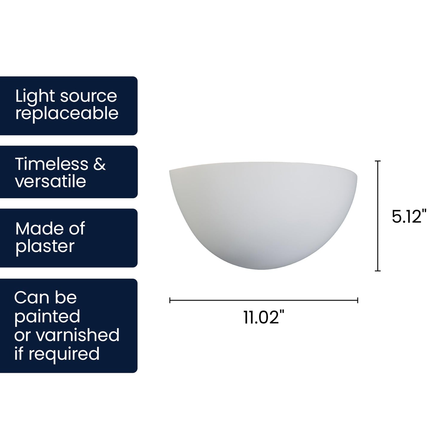 Lucande 11" Paintable Plaster Wall Sconce Light, White Half Moon Wall Light Fixture with Indirect Uplight, Modern Indoor Wall Lighting Lamp, Wall