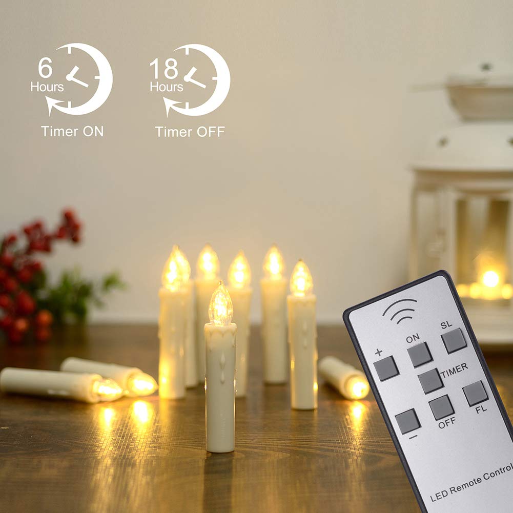 PChero Window Candles Battery Operated with Timer Remote, 20 Pcs Christmas Flameless Candles, Waterproof Flickering Taper Candles for Window