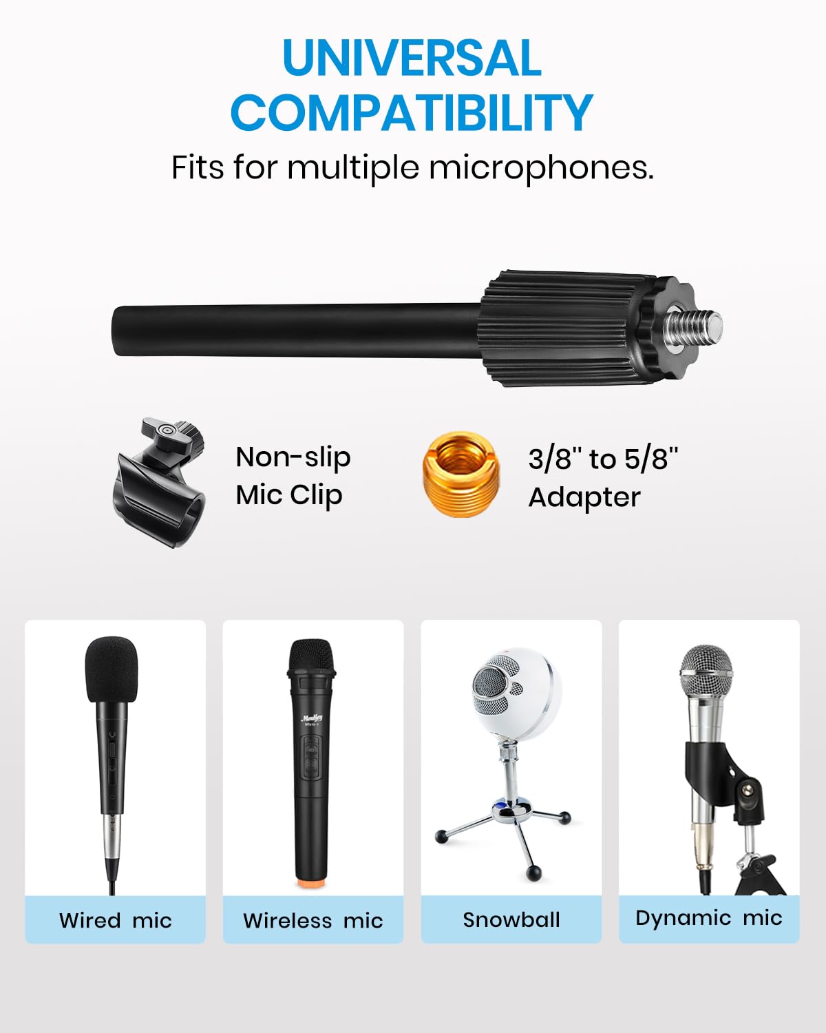 Desktop Microphone Stand, Moukey Upgraded Adjustable Table Mic Stand with Non-Slip Metal Base for Blue Yeti Snowball Spark, Other Microphone, height