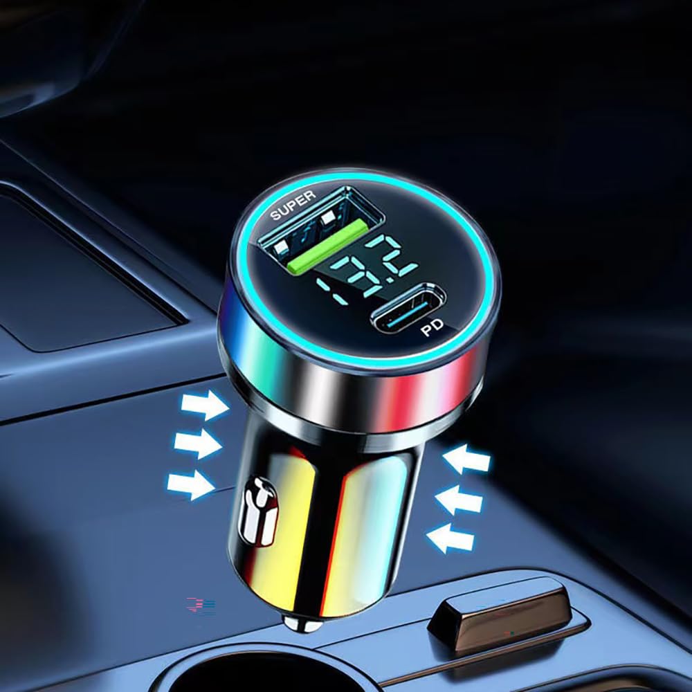 60W USB C Car Charger Adapter with Voltage Detection, PD30W+QC3.0 Fast Charge Cigarette Lighter Plug for iPhone/Android/Samsung/iPad Pro and More