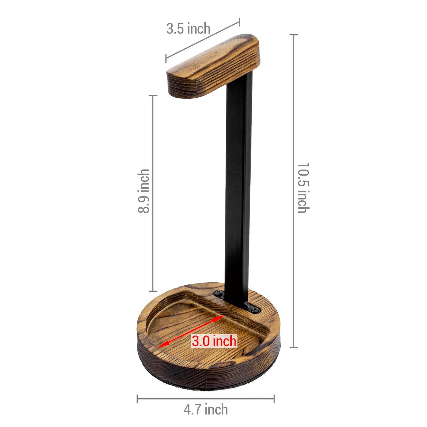 MyGift Deluxe Urban Matte Black Metal Headphone Stand with Rustic Solid Wood Base, Desktop Office Gaming Headset Holder Pedestal Display Rack