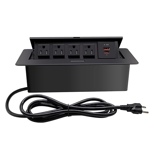 Pop Up Outlet;Pop up Power Strip; Embedded countertop;6.5 Feet 16AWG UL Cable 4 AC Outlets Max Power 1875w USB C PD 20W Fast Charging Used for Home