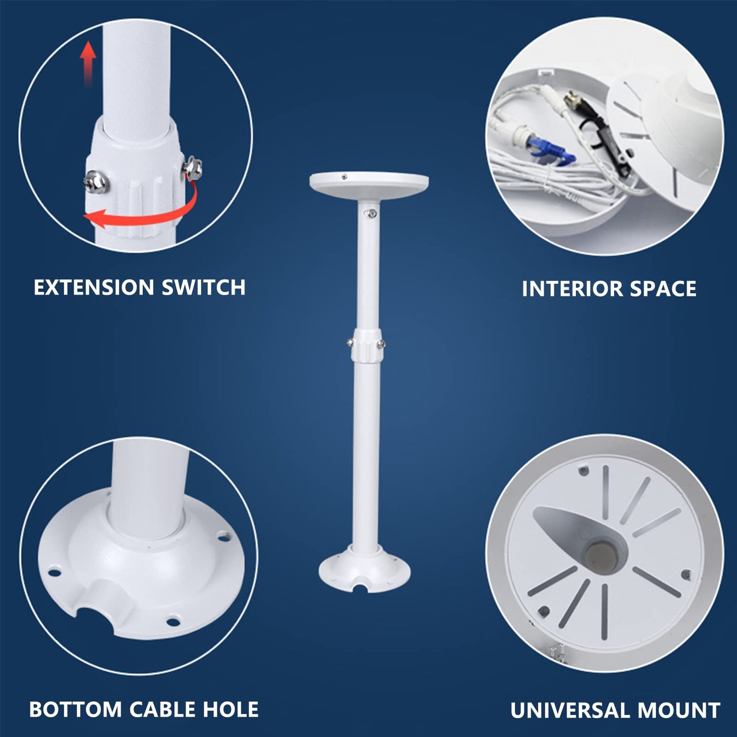WiTi Extendable Pole Mount for Security Surveillance Cameras, Ceiling Mount Bracket for Bullet Camera,Solid Metal Max 60CM