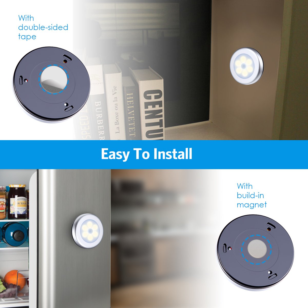 AMIR Upgraded 3.15” Motion Sensor Light, Cordless Battery-Powered LED Night Light, Stick on Closet Lights Stair Lights, Puck Lights for Hallway
