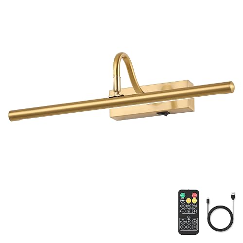 MKBNG Picture Light for Wall, 5000mAh Rechargeable Wireless Remote Lights, Dimmable Gold LED Art Painting Light with 3 Color Temps, Display