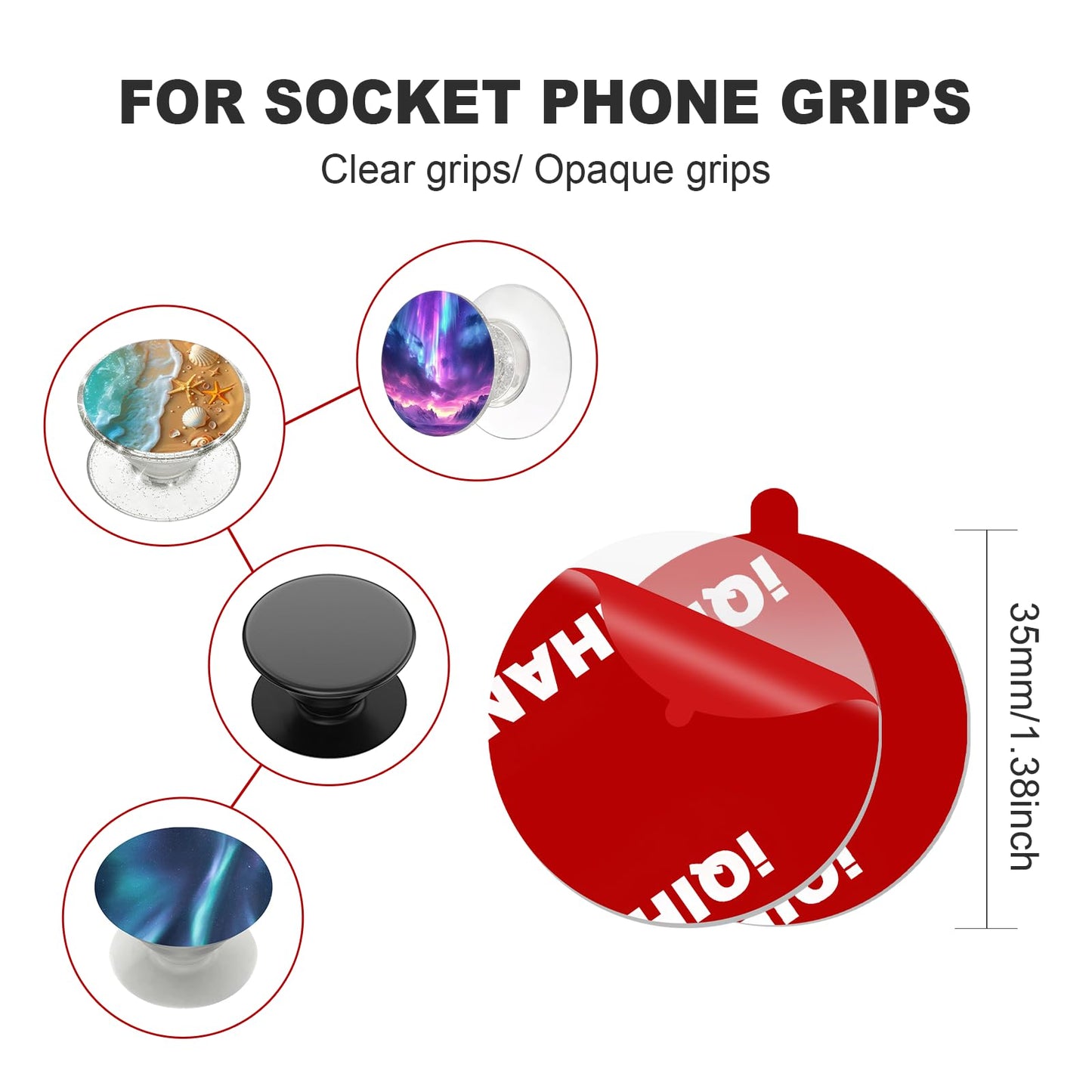 Adhesive Sticky Pads for Socket Grips Mounting, 10pcs Double-Sided Extra Clear Round Tape Replacement for Base Back of Phone Collapsible Grips